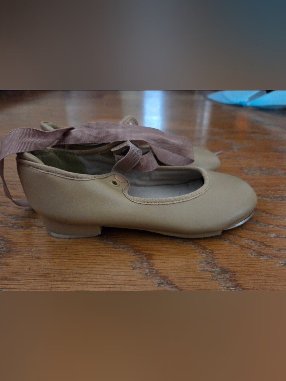 Capezio Girls Tan Ballet Flats with Ribbon Tie